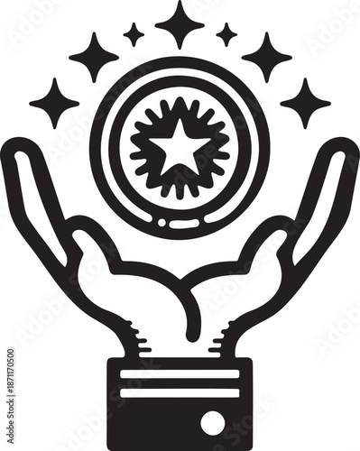 Hands Holding Gold Star Coin Vector Icon Success Achievement and Reward Concept Illustration for Business Winning and Financial Growth