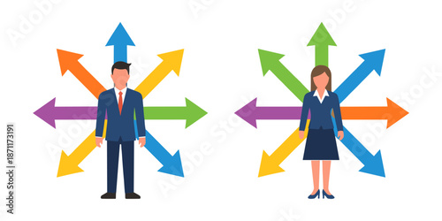 Business man woman making career choice decision strategy