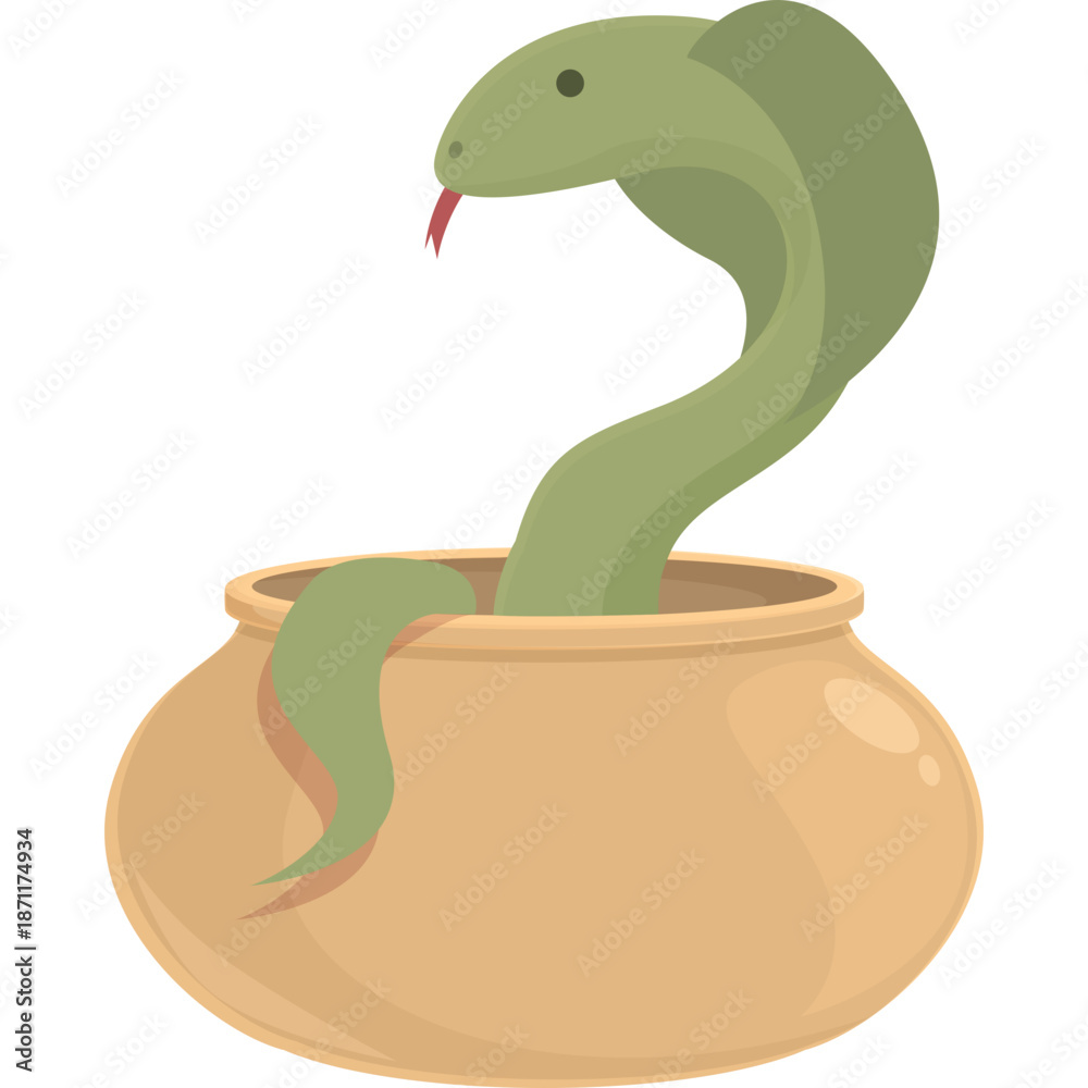 Fototapeta premium Green Snake Emerging from a Pot