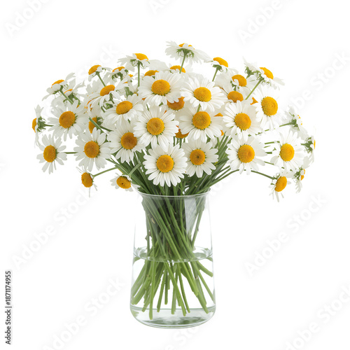 Daisies in Glass Vase on White Background in Simple Arrangement With No Distr...