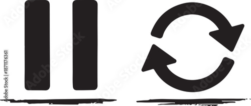 Pause and Refresh Icons in Black and White
