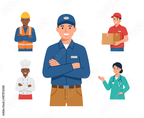 Diverse group of smiling people representing various occupations