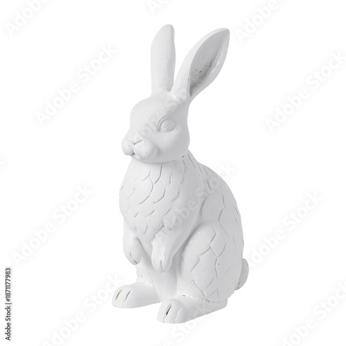 White Rabbit Decoration Sits on a Surface in a Bright Room During the Day Nea...