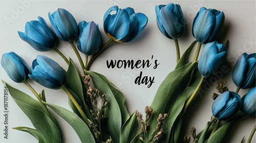 Women's Day background with tulips and flowers. Women's Day card design. Tulips background. Bouquet of flowers with tulips background.