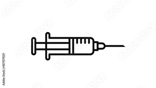 Medical syringe icon for healthcare and vaccination concept, simple line style