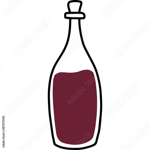 Hand-drawn illustration of a bottle filled with red liquid