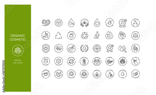 Cosmetic Icons Set. Organic, Natural, Skincare, Vegan Line Icons