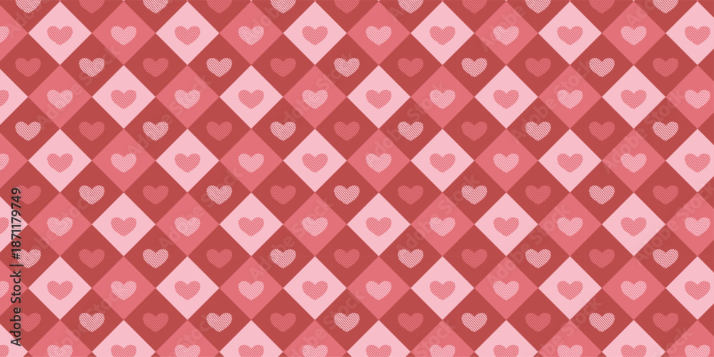 Fototapeta premium Valentine’s Day Seamless Pattern with Red Love Hearts, Romantic Background