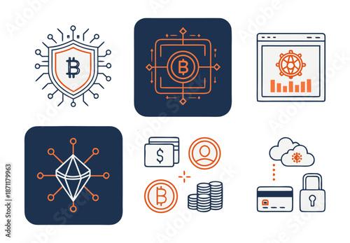 Cryptocurrency and Blockchain Technology Concept Icon Set