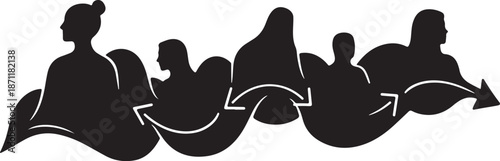 Diverse group of people in silhouette with arrows