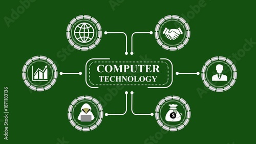 Computer Technology Concept with Digital Business Analytics, Cyber Security, Financial Growth and Professional Networking