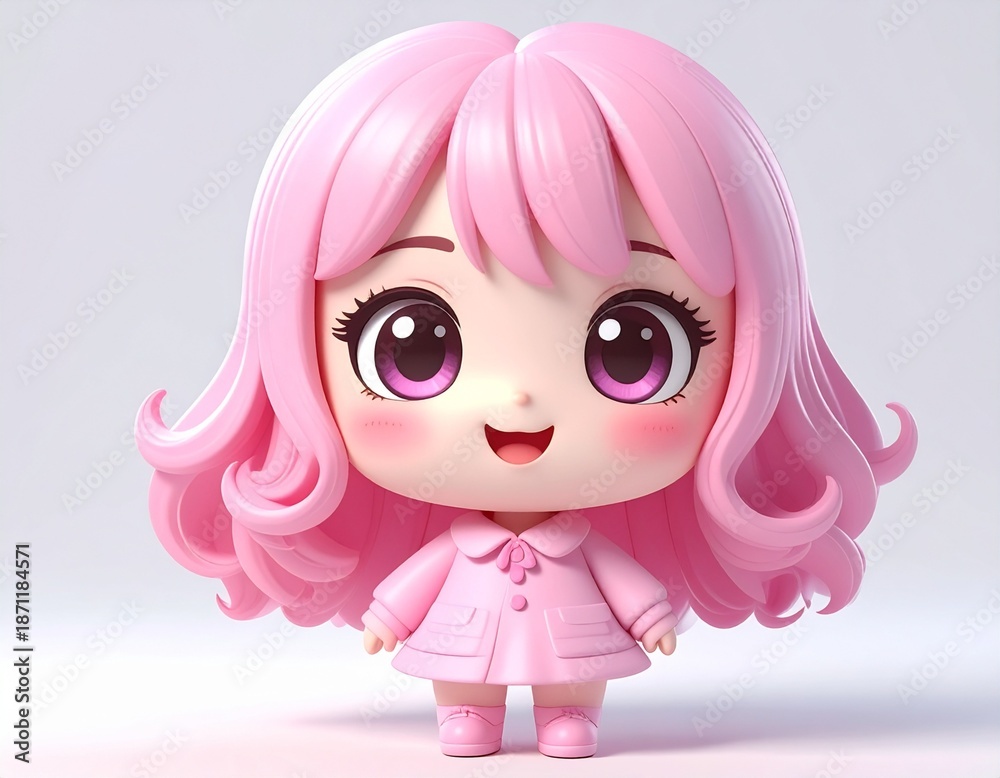 Fototapeta premium Adorable Pink Doll Character