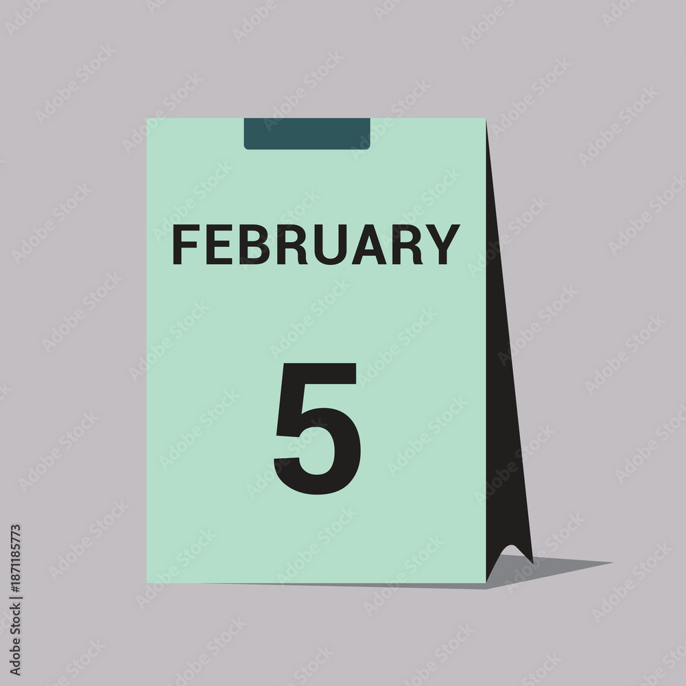 Fototapeta premium 5 february calendar date icon minimal desk calendar vector illustration