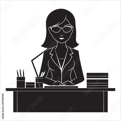 Administrative assistant silhouette vector Woman working at desk
