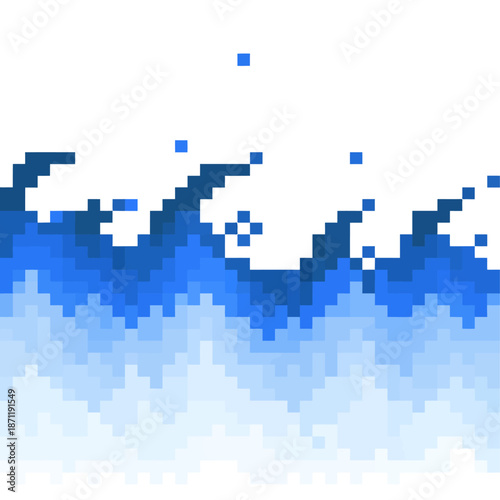 Pixelated abstract wave pattern in shades of blue and white