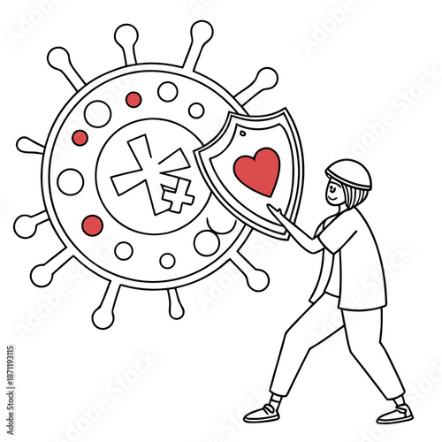 Nurse protecting health with shield