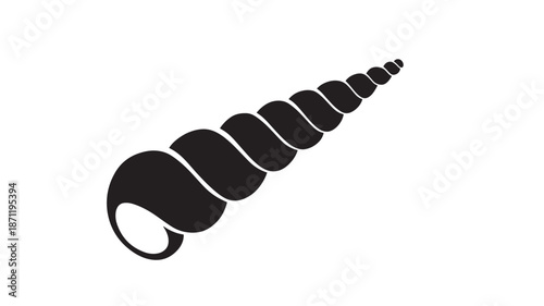 A black spiral seashell illustration on transparent background silhouette