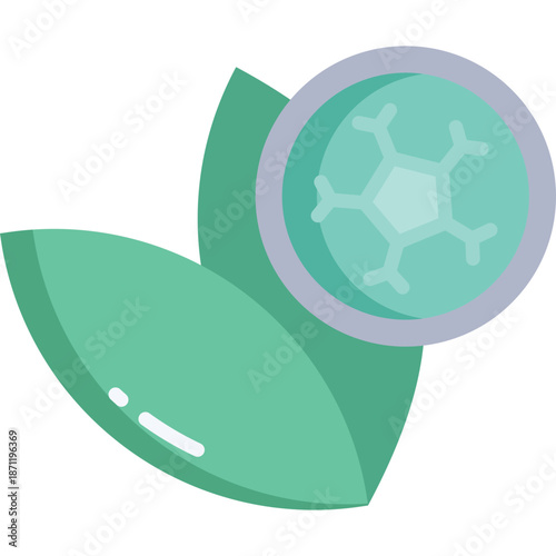 Leaf under magnifying glass, symbolizing science and botany