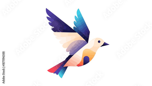Colorful bird in flight showcasing vibrant plumage against a clean white background