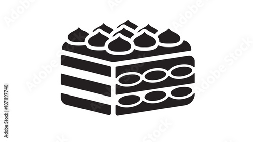 A delicious layered cake with frosting a simple black silhouette on transparent background