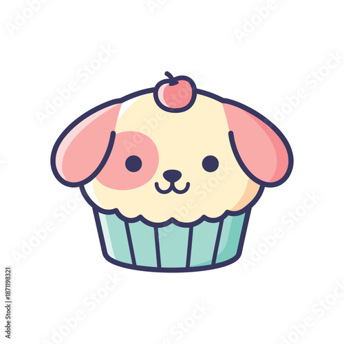Adorable Puppy Dog Cupcake Vector Illustration