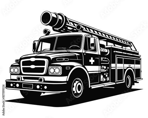 Heavy duty fire engine truck with extendable ladder