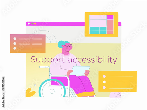 Vibrant illustration promoting support for accessibility and inclusivity