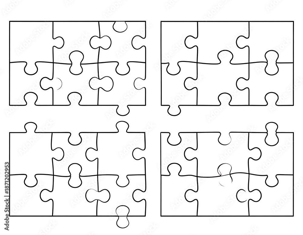 Fototapeta premium Four incomplete jigsaw puzzles, a concept of problem-solving and strategy.