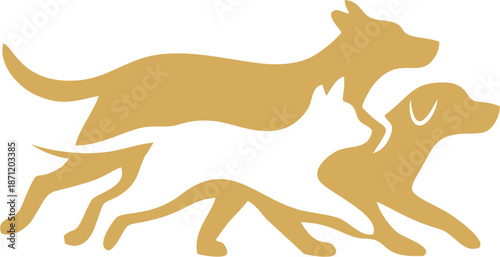 Logo design of a group of dogs of various breeds running