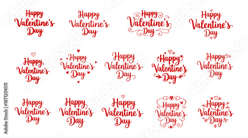 Happy Valentine’s Day lettering pattern set with multiple decorative typographic compositions
