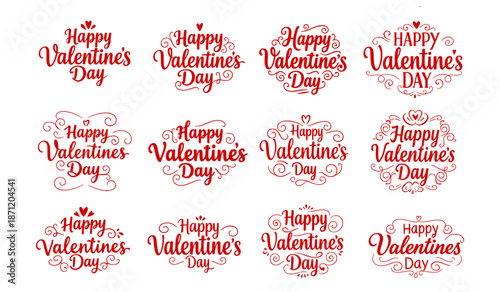 Elegant Happy Valentine’s Day typography collection with decorative lettering for romantic holiday designs