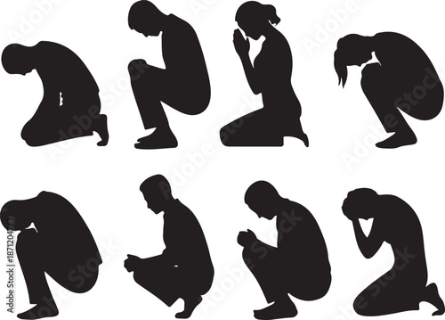 Silhouettes of people in various postures of sadness and despair