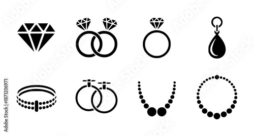 Collection of black jewelry including diamond gemstone rings necklace bracelet and earring wedding