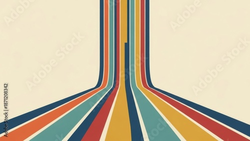 Vibrant multicolored road stretching into distance on beige background