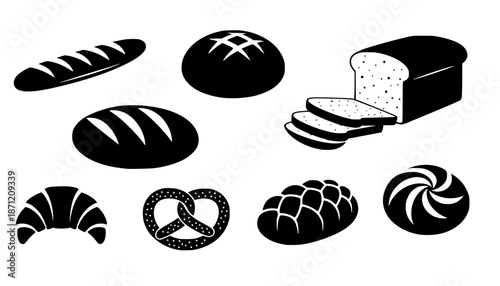 Set of bread icon silhouette design vector art illustration
