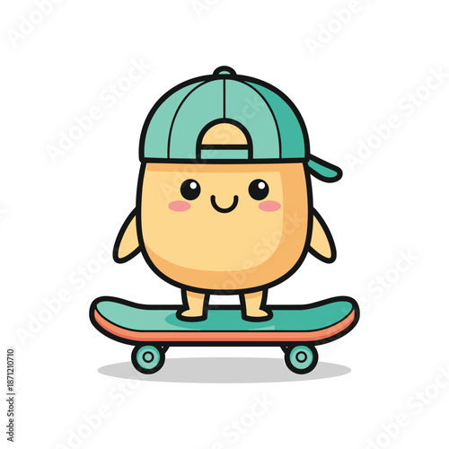 Cute Cartoon Character Riding Skateboard Illustration
