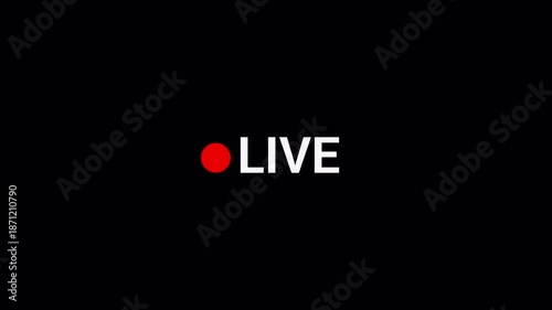 Animation of live button with transparent background, 4k simple live streaming icon animation, Perfect for shows and social media live performances or your channel.