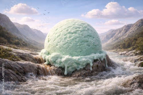 Oversized ice cream in dreamlike nature