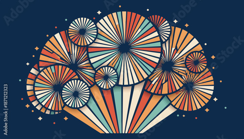 Abstract floral arrangement with colorful geometric patterns.