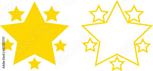 Star icon set in flat and line style, sparkle and shooting star symbols with silhouette and outline shapes, minimal celestial vector illustration collection