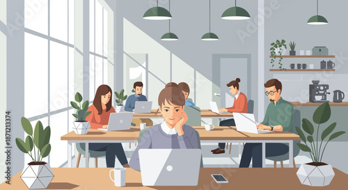 Teamwork and collaborative workspace in a modern office promoting innovation and productivity with