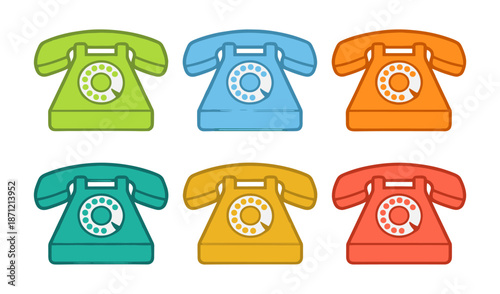 Colorful vintage rotary telephones icon set for communication