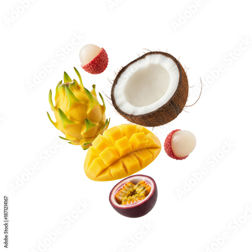Tropical Fruits Assortment - Dragon Fruit, Mango, Coconut, Lychee, Passion Fruit