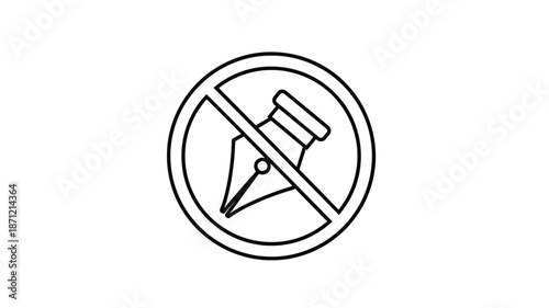 Prohibition sign featuring a fountain pen with a diagonal line indicating writing is not allowed