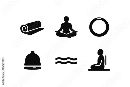 Yoga icons collection: simple symbols for meditation and mindfulness