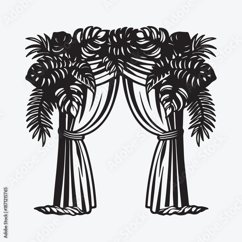 Palm tree silhouette vector illustration in a tropical tribal design style suitable for tattoo and decorative art