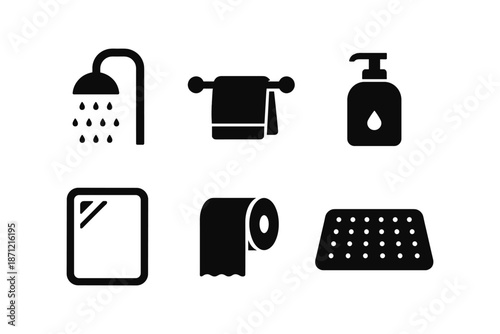 Minimalist bathroom icons set for modern design projects