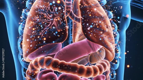 Anatomical illustration of human internal organs displaying the lungs