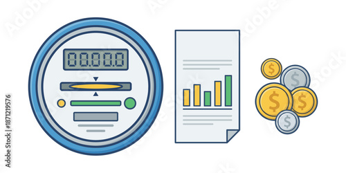 Electric meter bill displaying energy consumption and cost savings