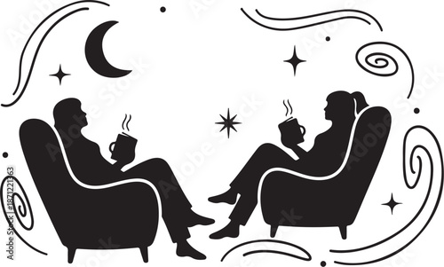 Couple sitting in chairs under starry night sky